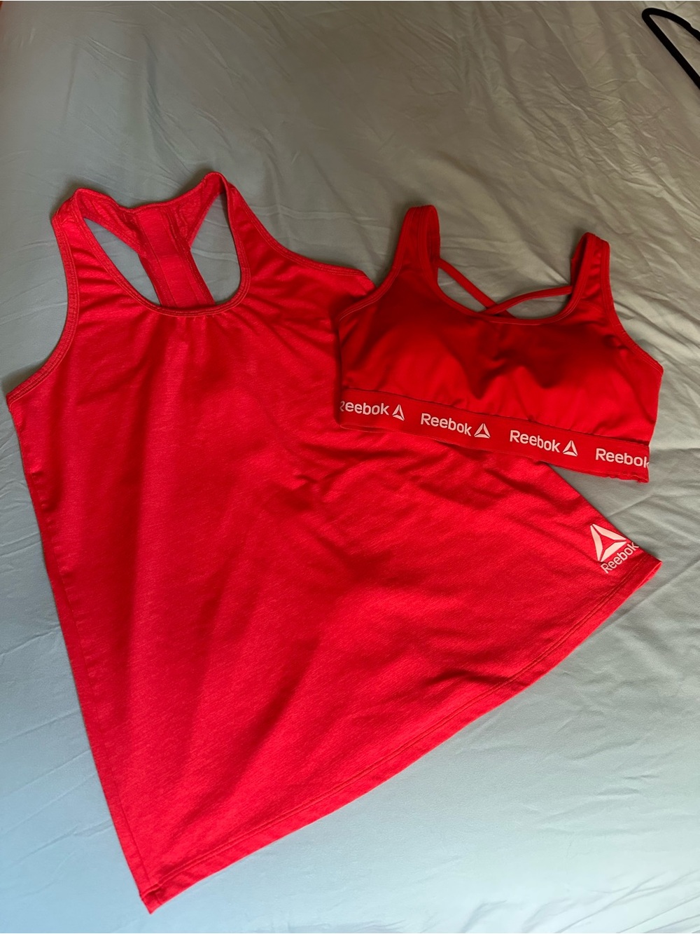 Reebok Athletic Tank Top & Sports Bra Set in Vermilion Orange